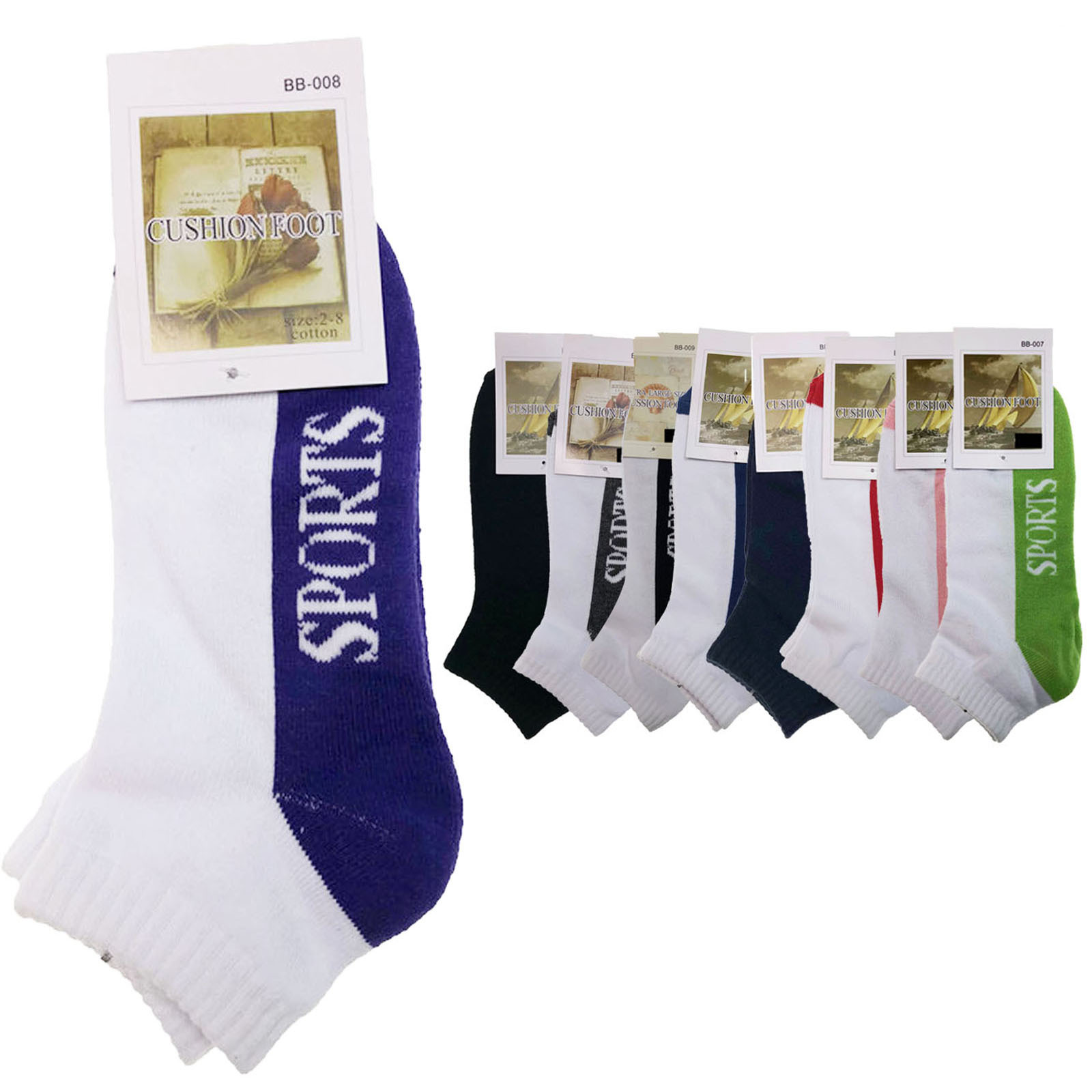 V563-BR-9SOX-ASSTD-6-11-202503051921-00 9x COTTON ANKLE SOCKS Sport Cushion Foot Low Cut Running - Assorted Colours Bulk - 6-11 - Image 1