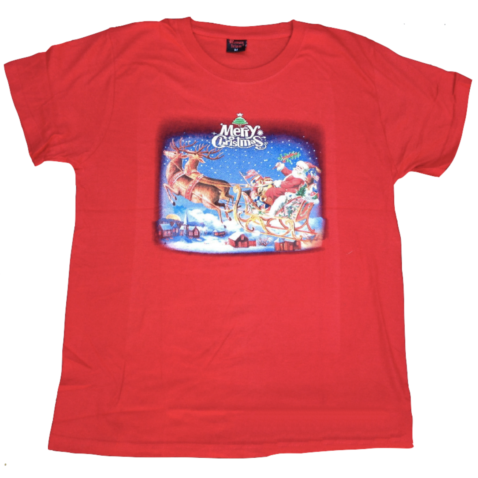 V563-BR-ACSHIRT-RED-L-202503052115-00 100% Cotton Adult Christmas T Shirt Xmas Top Santa Red White Party Costume - Red - L - Image 1