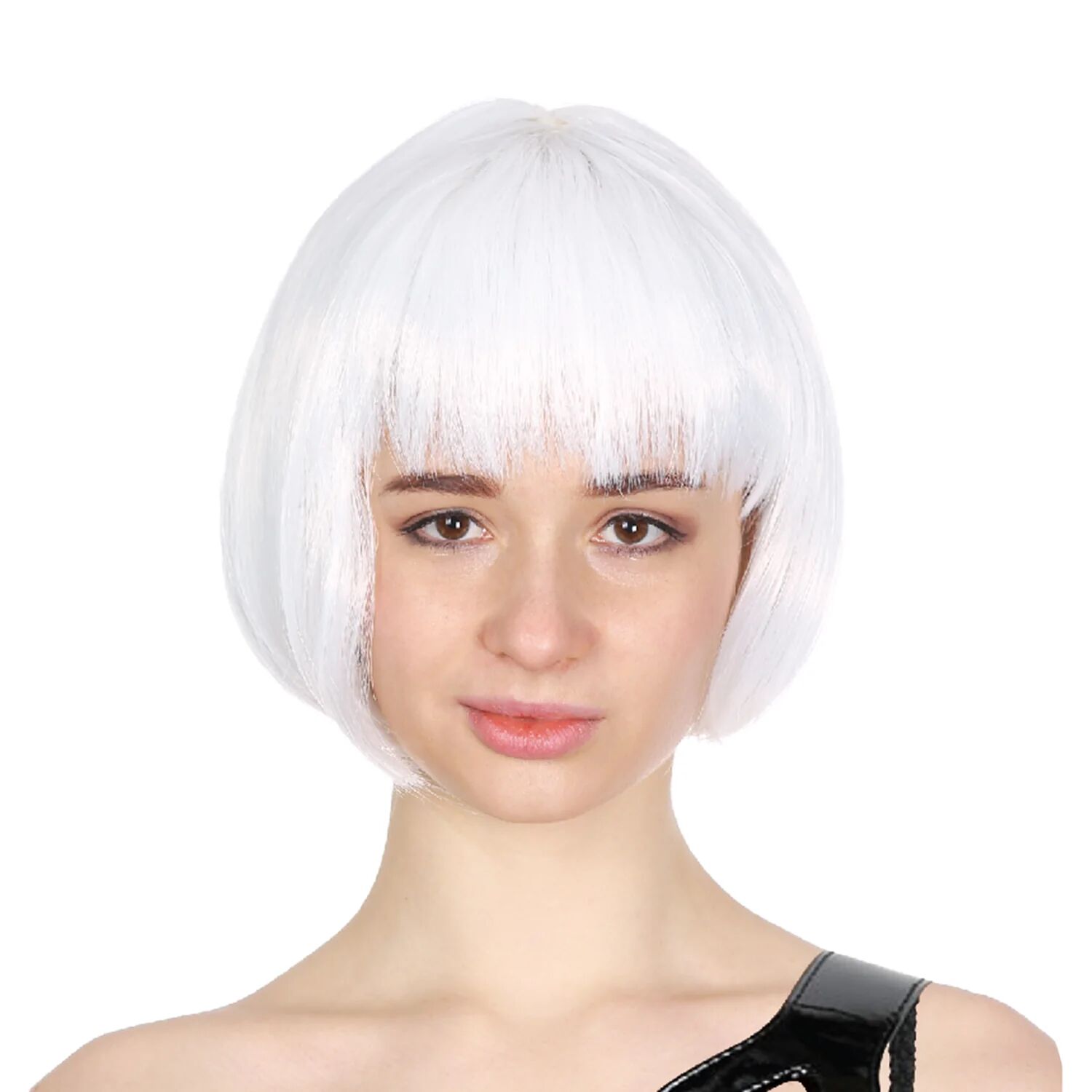 V563-BR-BOBW-WHT-202504071438-00 Bob Wig Costume Short Straight Fringe Cosplay Party Full Hair Womens Fancy Dress - White - Image 1