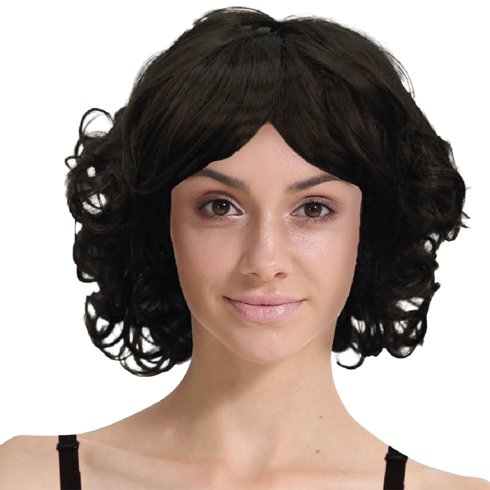 V563-BR-BOBWIG22555-BLK-185662-00 CURLY BOB WIG Hair Party Costume Halloween Fancy Dress Up 60s 70s Cosplay - Black - Image 1