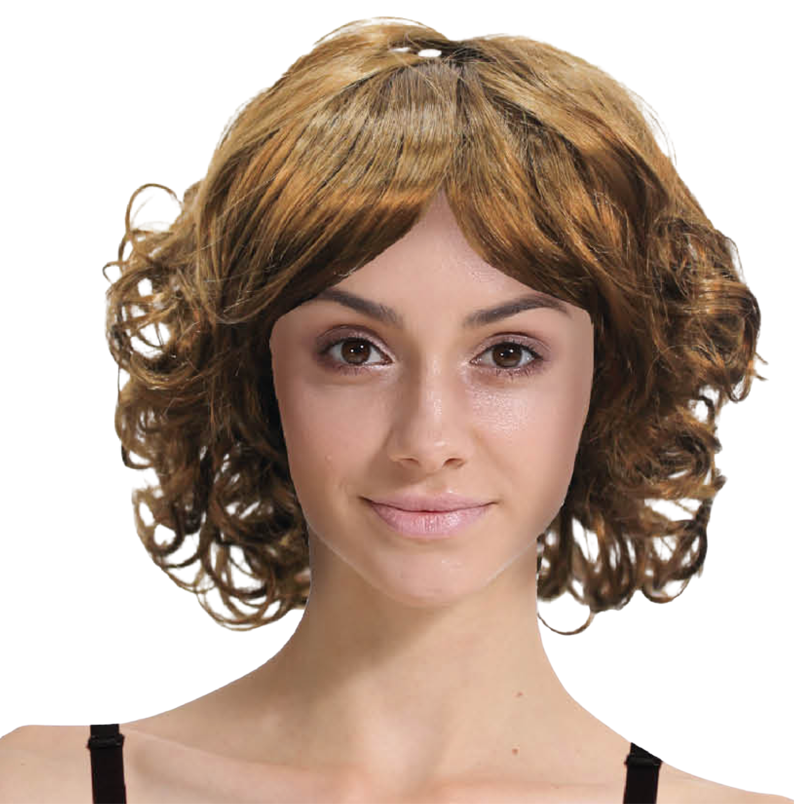 V563-BR-BOBWIG22555-BRWN-185666-00 CURLY BOB WIG Hair Party Costume Halloween Fancy Dress 60s 70s - Brown - Image 1