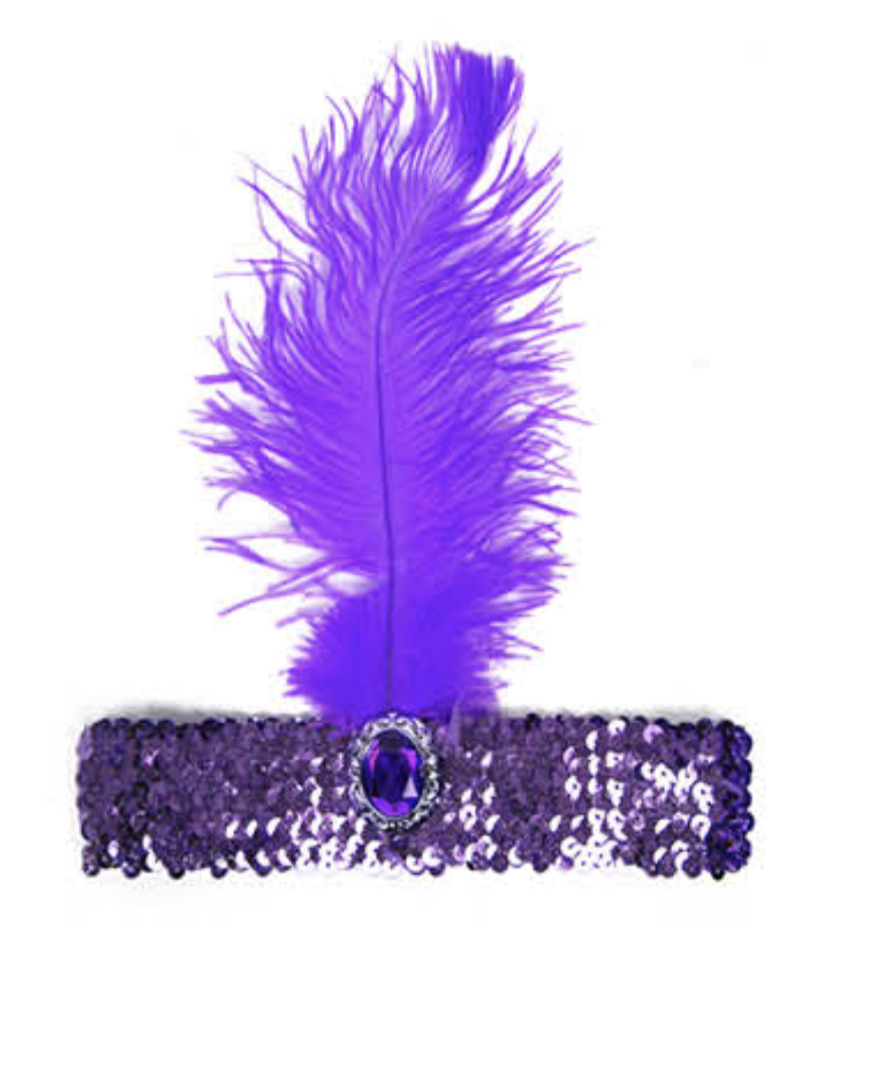 V563-BR-FLAPHEADB-PUR-184717-00 1920s FLAPPER HEADBAND Headpiece Feather Sequin Charleston Costume Gatsby Dance - Purple - Image 1