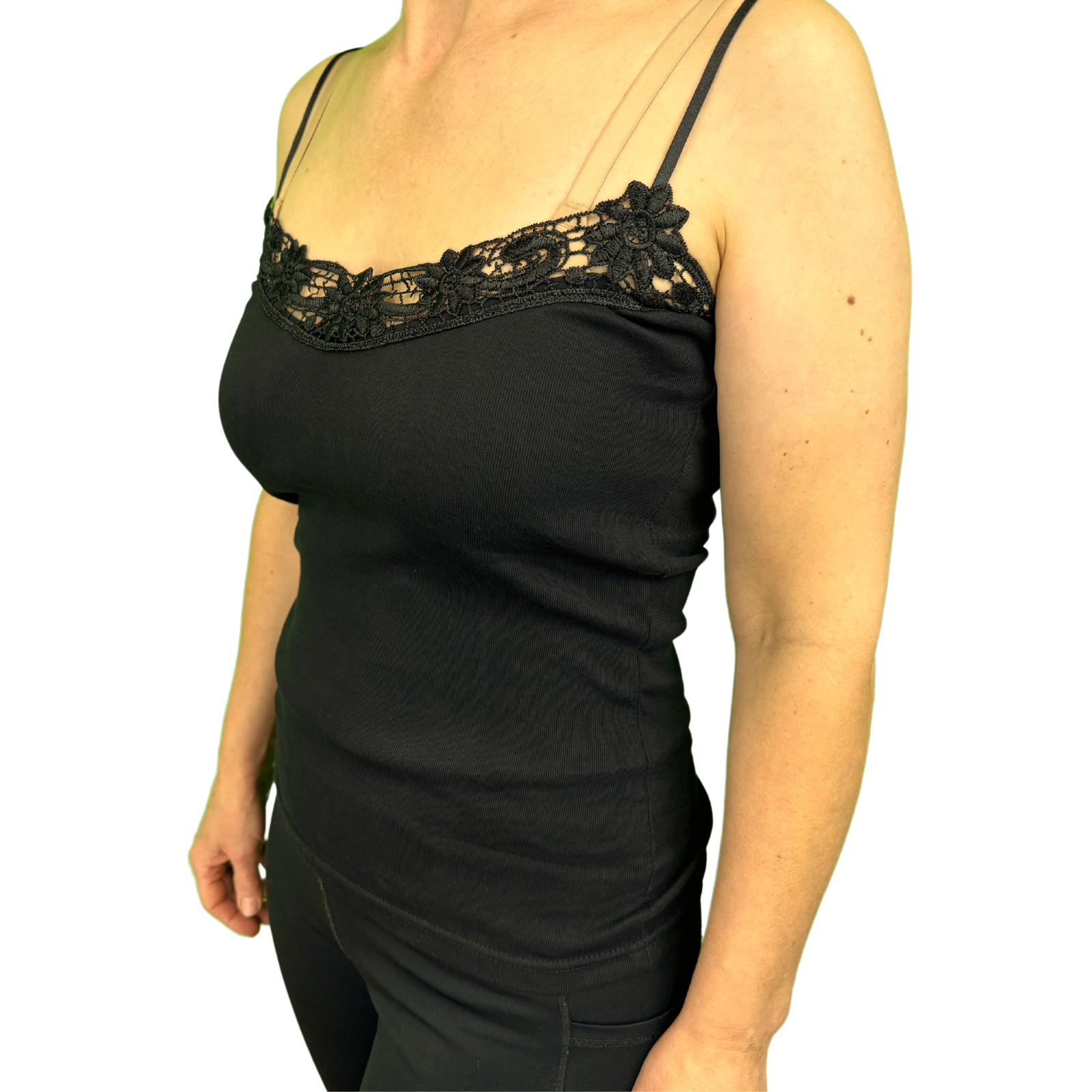 V563-BR-GW0101-BLK-14-16-202503051631-00 Womens Camisole Top Cami Strap Top Singlet Summer Basic Tank Shirt - Black - 14-16 - Image 1