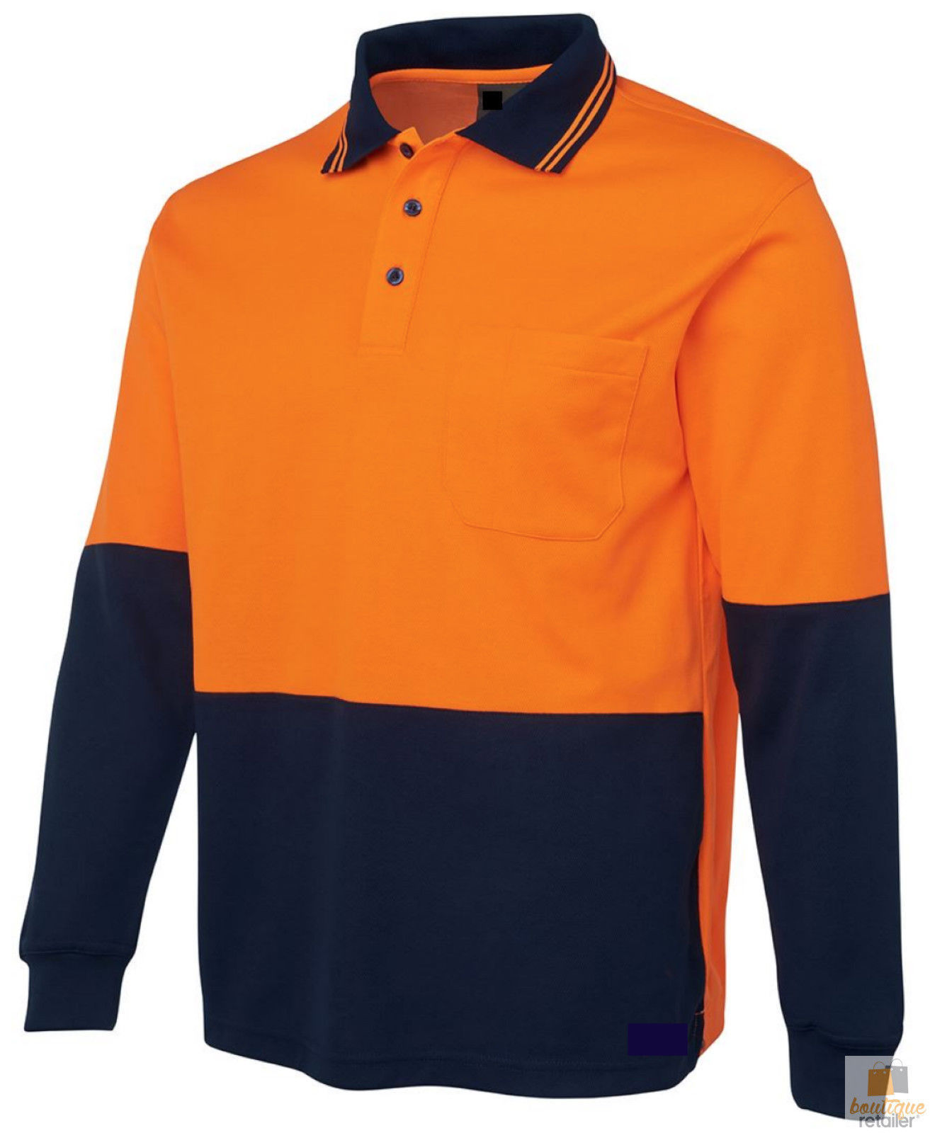 V563-BR-HIVISSHIRT-ORG-XXL-202503051710-00 HI VIS LONG SLEEVE POLO SHIRT Top Safety Workwear Fluro Breathable Dry WB - Orange - XXL - Image 1