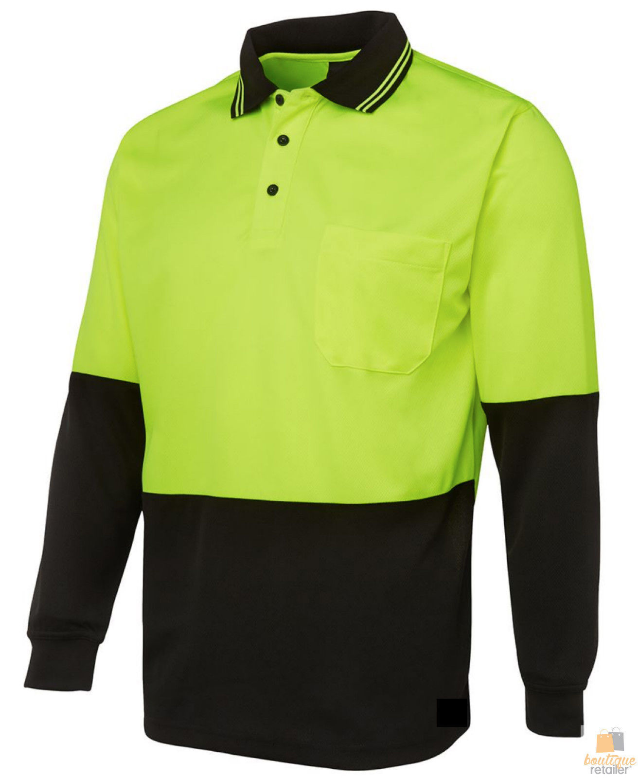 V563-BR-HIVISSHIRT-YELLOW-L-202503281610-00 HI VIS LONG SLEEVE POLO SHIRT Top Safety Workwear Fluro Breathable Dry WB - Yellow - L - Image 1