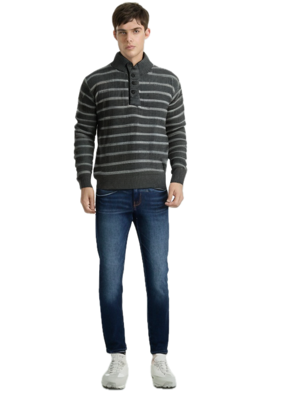 V563-BR-KNITJMPR-GRY-M-189796-00 Mens Knit Jumper Button Up Pullover Sweater Knitted Casual Cardigan Warm Winter - Grey - M - Image 1