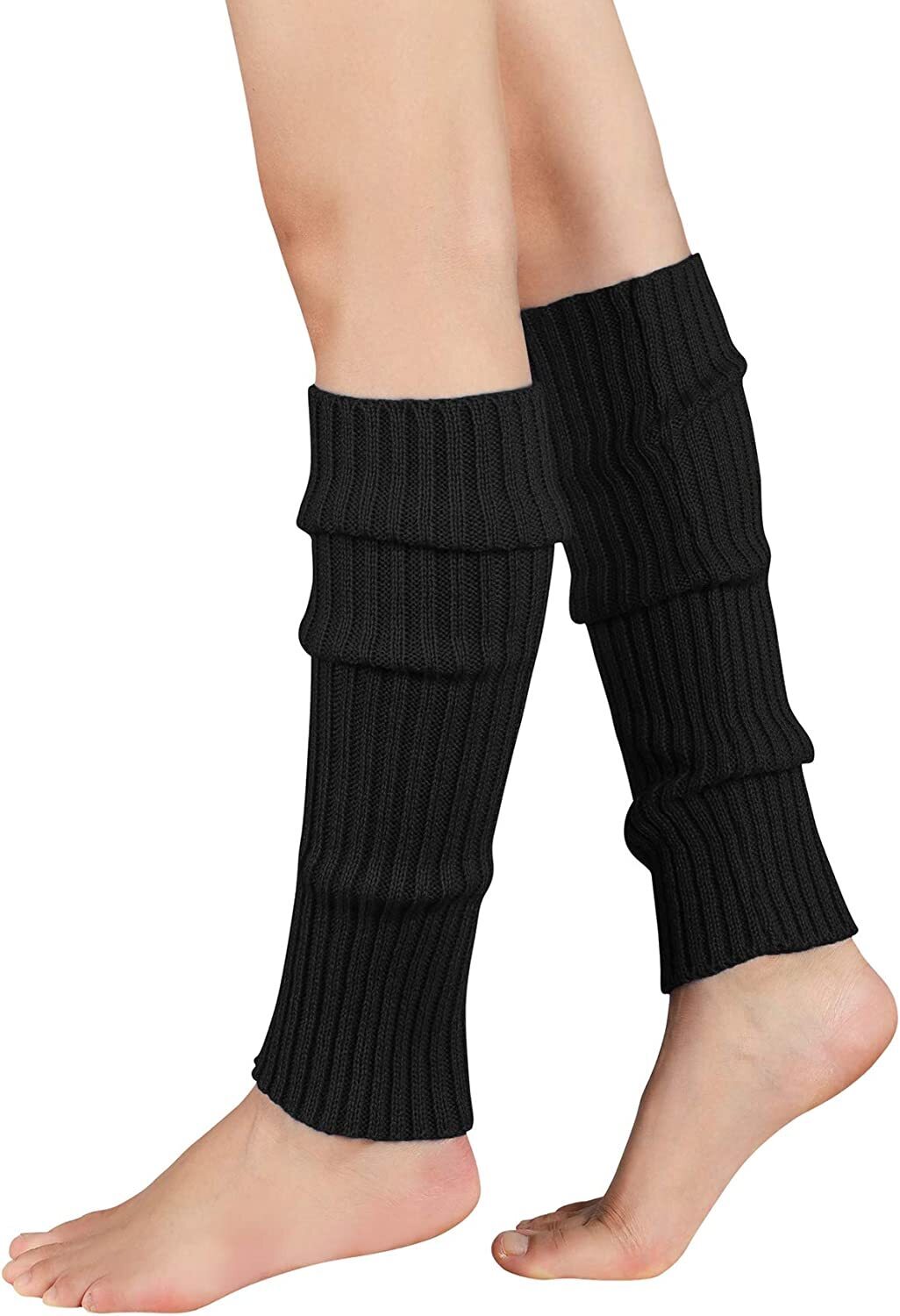 V563-BR-LEGW-BLK-202503052145-00 Pair of Womens Leg Warmers Disco Winter Knit Dance Party Crochet Legging Socks Costume - Black - Image 1