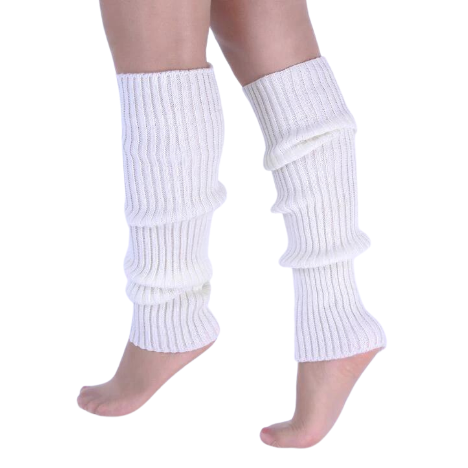 V563-BR-LEGW-WHT-202503051430-00 Pair of Womens Leg Warmers Disco Winter Knit Dance Party Crochet Legging Socks Costume - White - Image 1