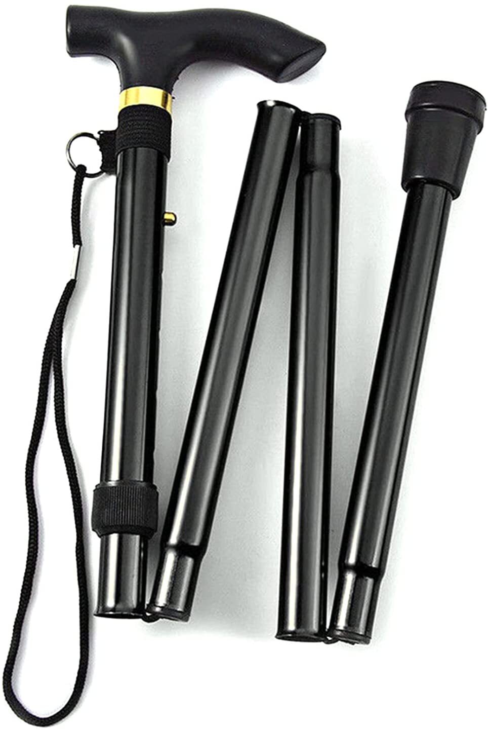 V563-BR-MWSTICK-BLACK-202503030935-00 Adjustable Metal WALKING STICK Travel Cane Folding Pole Compact Retractable Hike - Black - Image 1