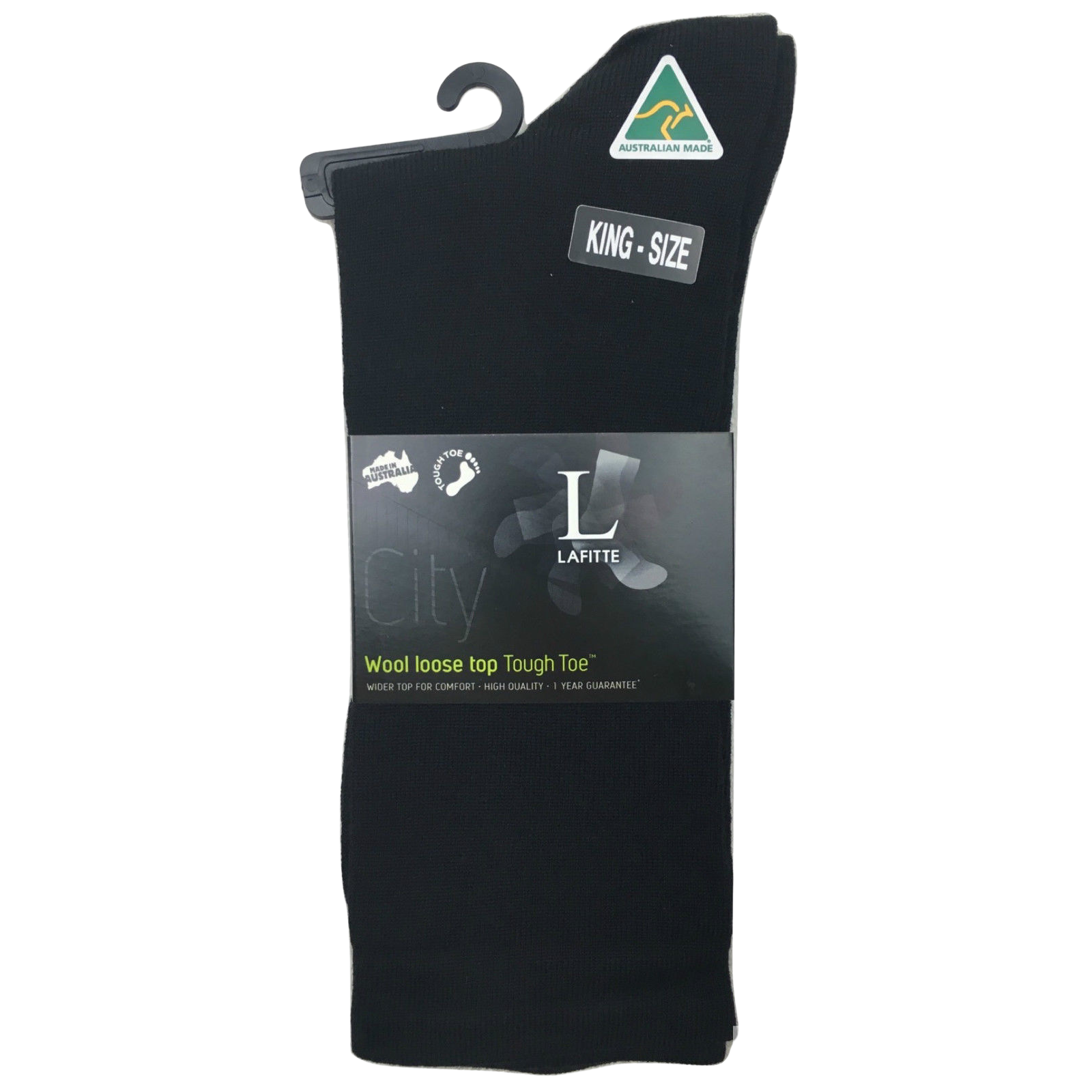 V563-BR-WLSESCK-AU-BLK-6-10-202503051715-00 AUSTRALIAN MADE Wool Loose Top Socks Wide Top Comfort High Quality Tough Toe - Black - 6-10 - Image 1