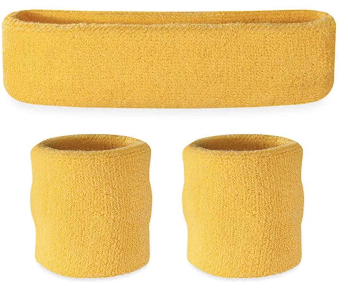V563-BR-WRISTXHBSET-YLW-184628-00 WRISTBAND & HEADBAND SET Tennis Terry Towelling Cotton Sweat Band Team Gym - Yellow - Image 1