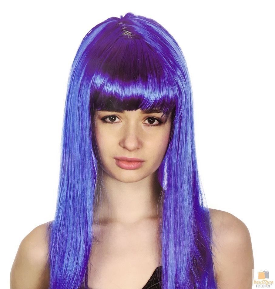 V563-BR-WSLWIG-BLU_22458-184252-00 LONG WIG Straight Party Hair Costume Fringe Cosplay Fancy Dress 70cm Womens - Blue (22458) - Image 1
