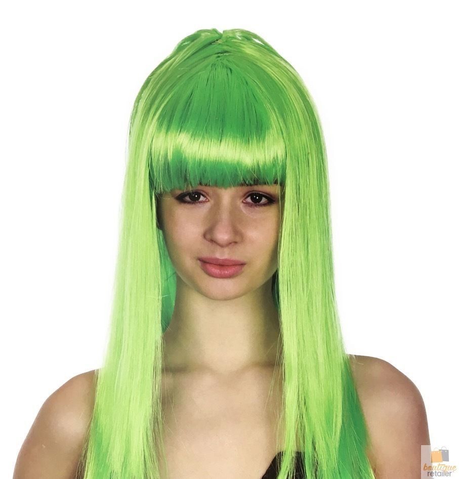 V563-BR-WSLWIG-GRN_22460-184271-00 LONG WIG Straight Party Hair Costume Fringe Cosplay Fancy Dress 70cm Womens - Green (22460) - Image 1