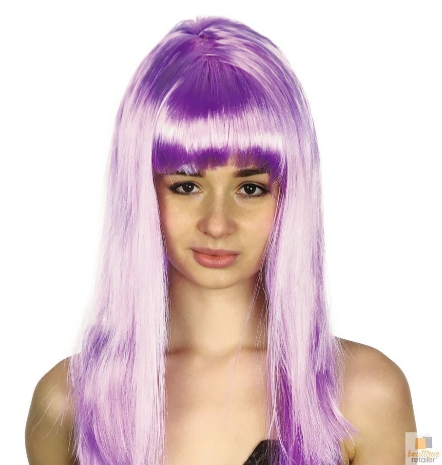 V563-BR-WSLWIG-LPRPLE_22457-184277-00 LONG WIG Straight Party Hair Costume Fringe Cosplay Fancy Dress 70cm Womens - Light Purple (22457) - Image 1
