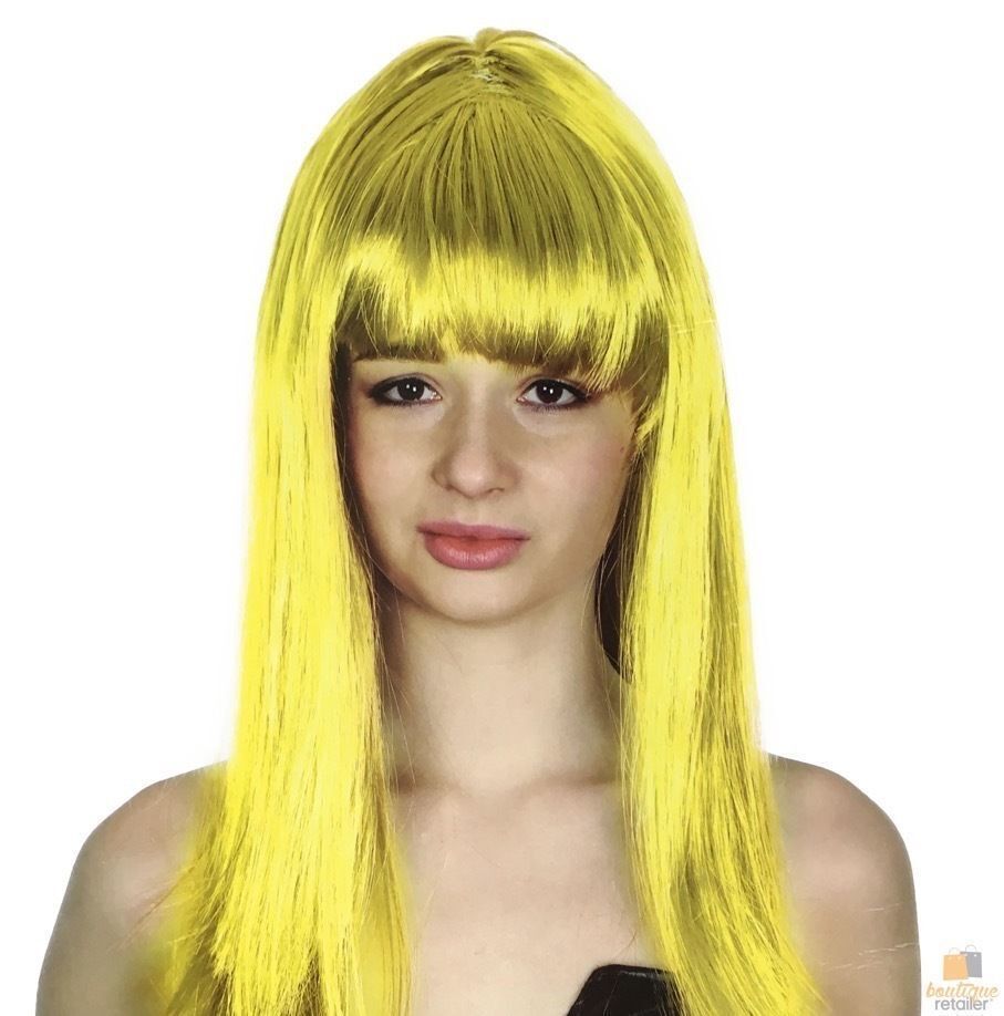 V563-BR-WSLWIG-YLW_22461-184289-00 LONG WIG Straight Party Hair Costume Fringe Cosplay Fancy Dress 70cm Womens - Yellow (22461) - Image 1