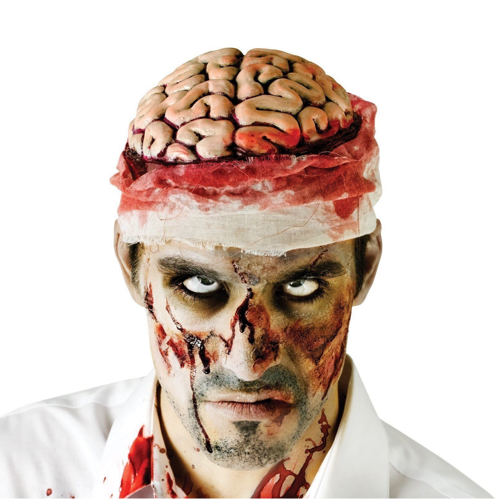 V563-BR-ZOMBIEBRAINCAP-184937-00 Zombie Brain Skull Cap Costume Halloween Bloody Headpiece Fancy Dress Bandage - Image 1