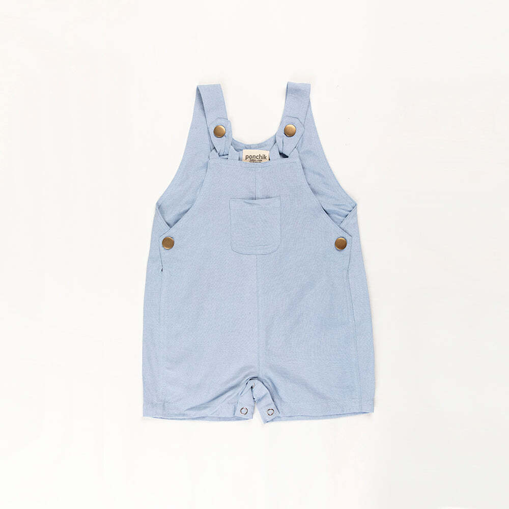 V563-COTDUNGAREE-CAPBLU-3_6-202503051925-00 Ponchik Babies + Kids - Cotton Dungaree Overalls - Capri Blue - 3-6 months - Image 1