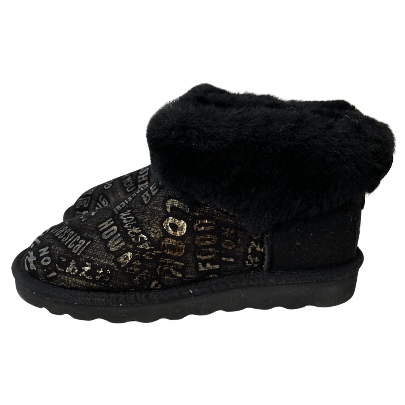 V563-D2390-BLACK-5-202506241253-00 Womens Australian Sheepskin Wool Fur Mini UGG Ankle Boots in Gold Black - 5 - Image 1