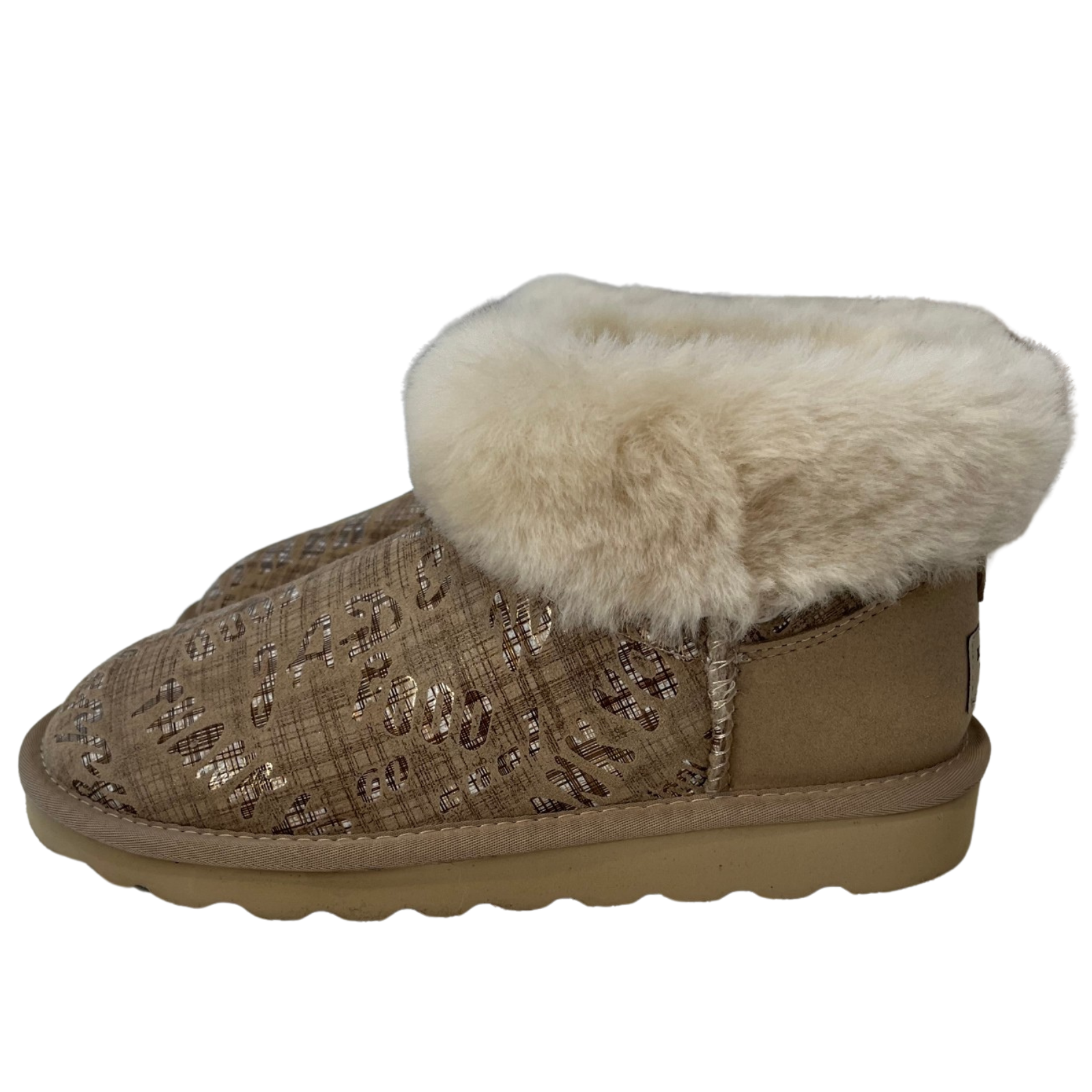 V563-D2390-SAND-4-202506241254-00 Womens Australian Sheepskin Wool Fur Mini UGG Ankle Boots in Gold Sand - 4 - Image 1