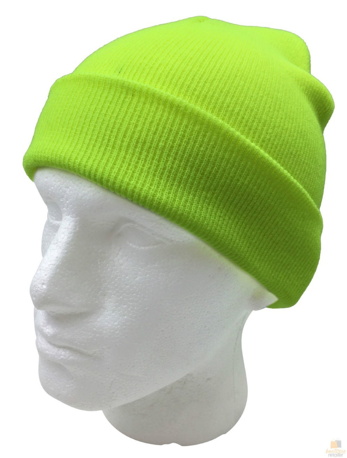 V563-FLUROBEANIE-FLUYLW-202503051926-00 PLAIN FLURO BEANIE Hi Vis Unisex Winter Warm Hat Ski Party Costume Cap Knit - Fluro Yellow - Image 1