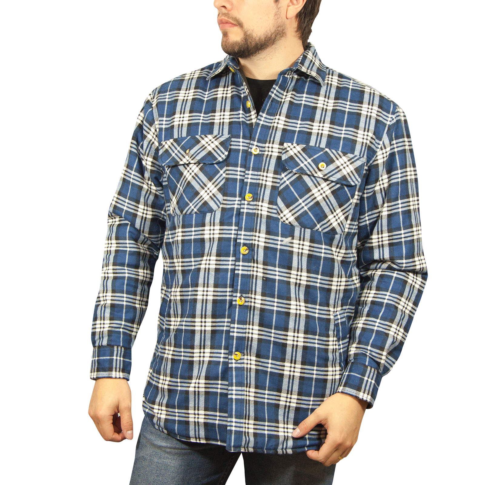 V563-FS-FP22-149-6XL-174838-00 Mens Flannelette Long Sleeve Shirt 100% Cotton Check - Full Placket - Spanish Blue - 6XL - Image 1