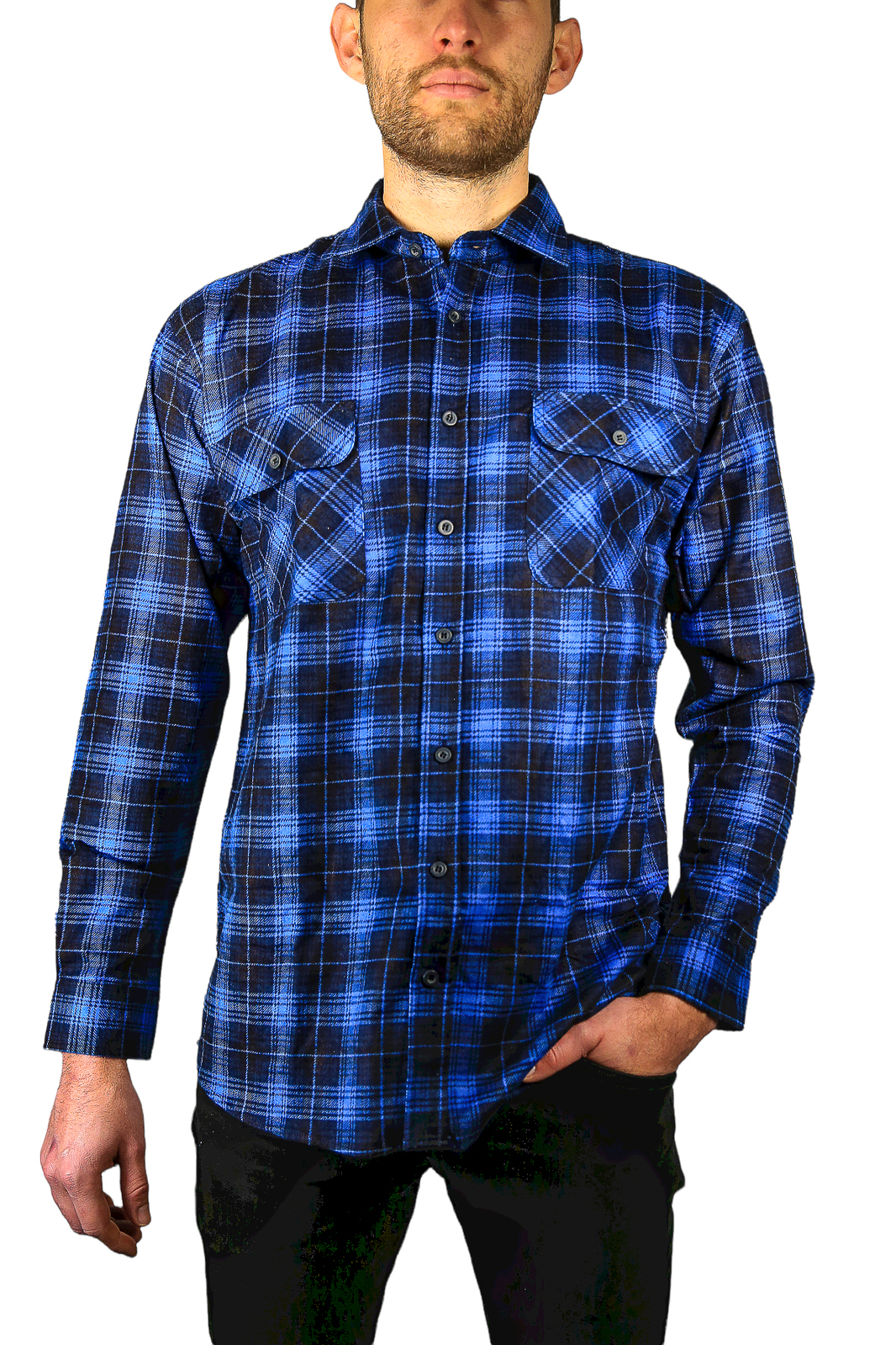 V563-FS-FP22-48-3XL-202503051621-00 Mens 100% Cotton Flannelette Shirt Long Sleeve Check Authentic Flannel - Blue - 3XL - Image 1