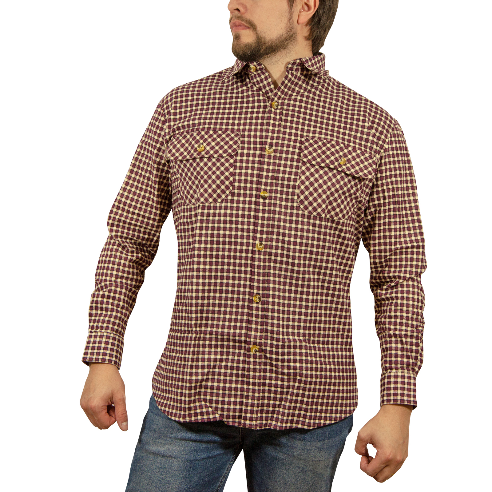 V563-FS-FP97-XXL-202503051510-00 Mens Long Sleeve Flannelette Shirt 100% Cotton Flannel - Burgundy Check - XXL - Image 1
