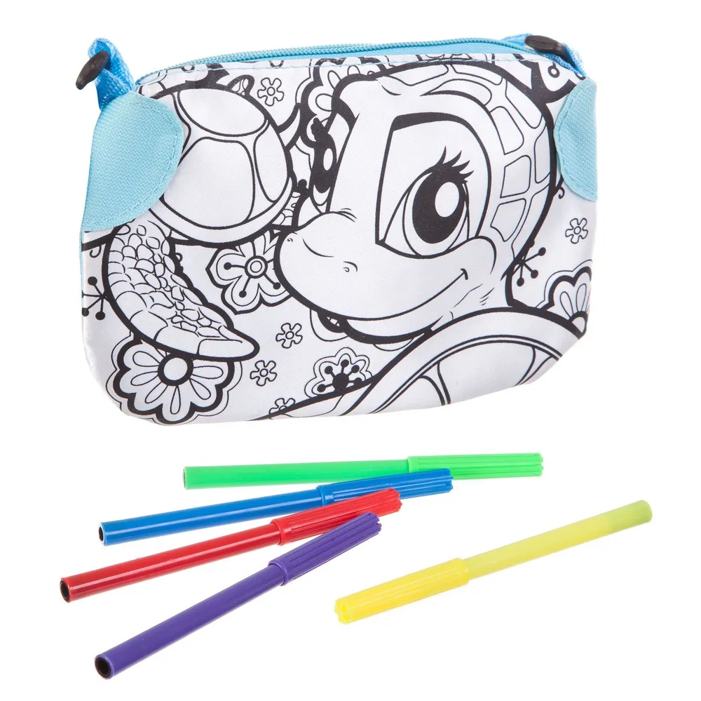 V563-FUNBOX_PENCILCASE-197243-00 DIY Funbox Colour-In Pencil Case with 4 Markers - Image 1