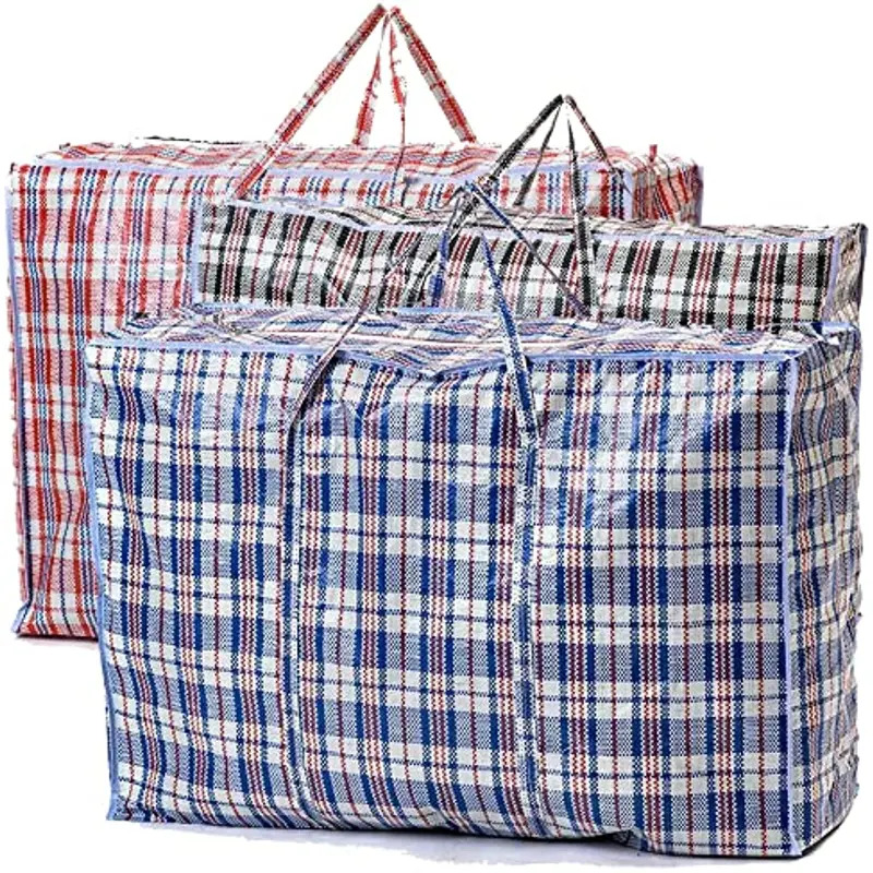 V563-H0-207-12PCS-202503051421-00 12x Large Stripe Bag Packing Storage Strip Zip Shopping Travel Check House Moving 90cm x 78cm x 25cm - Image 1
