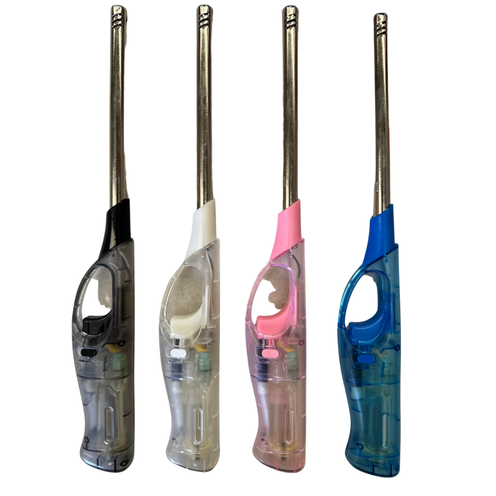 V563-HO-118-1PC-205051-00 1x Clear Long Gas Lighter for BBQ Kitchen Cigarette w/ Safety Lock - Assorted Colours - Image 1