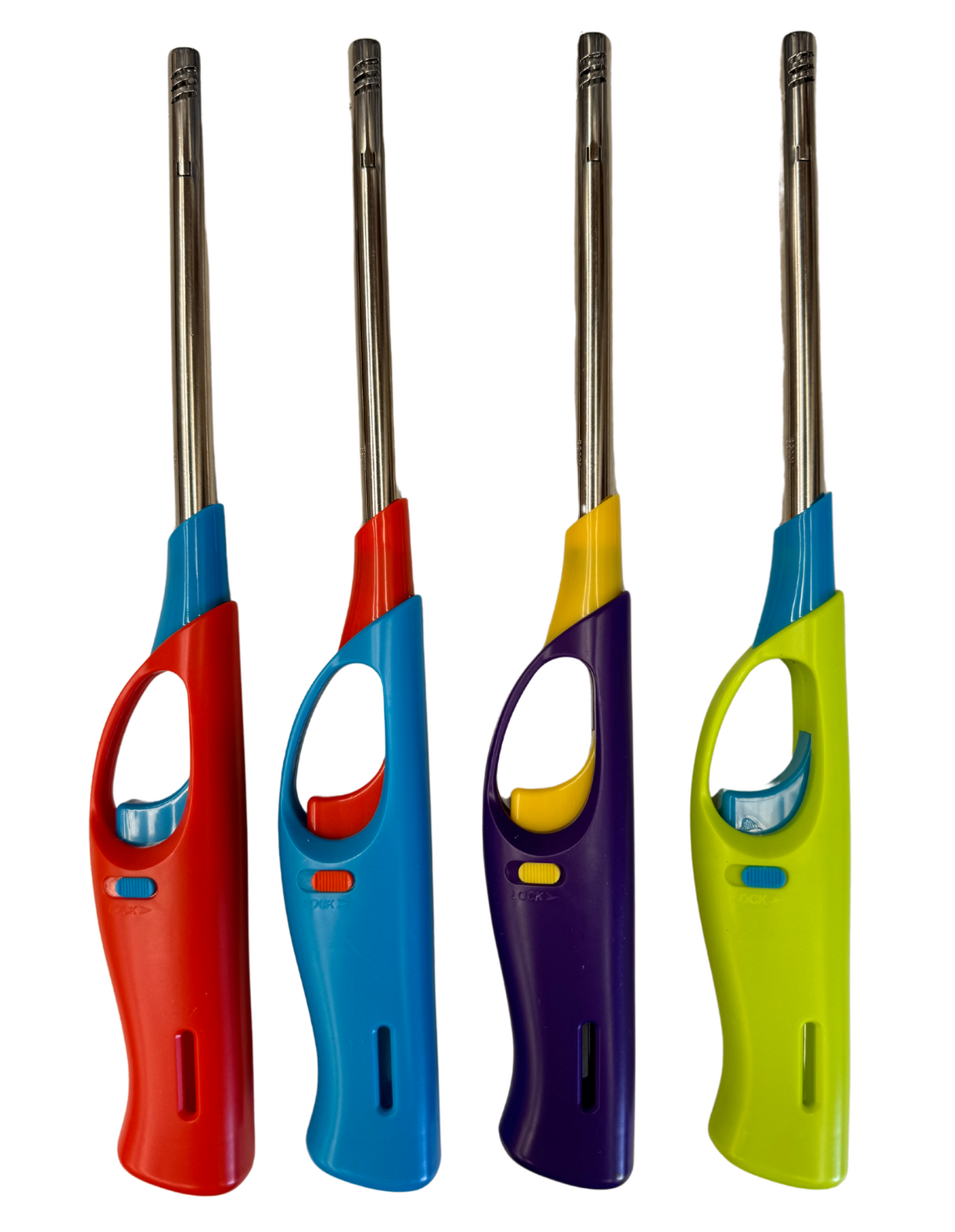 V563-HO-119-12PCS-202505231025-00 12x Long Gas Lighter for BBQ Kitchen Cigarette w/ Safety Lock - Assorted Colours - Image 1