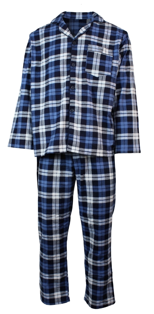 V563-JSPJ38-45-3XL-202503051430-00 Mens Plus Size Flannelette Pyjamas 100% Cotton PJs Set Top Pants in Blue Check - 3XL - Image 1