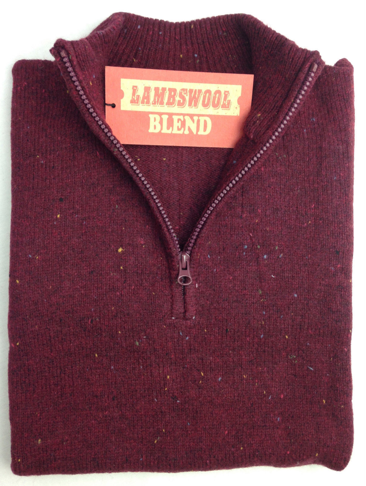 V563-LWKJMPR-HLFZP-DPRED31-M-202503051641-00 LAMBS WOOL KNIT JUMPER Pullover Mens Sweater Knitted Half Zip Crew Neck S-XXL - Half Zip - Deep Red (31) - M - Image 1
