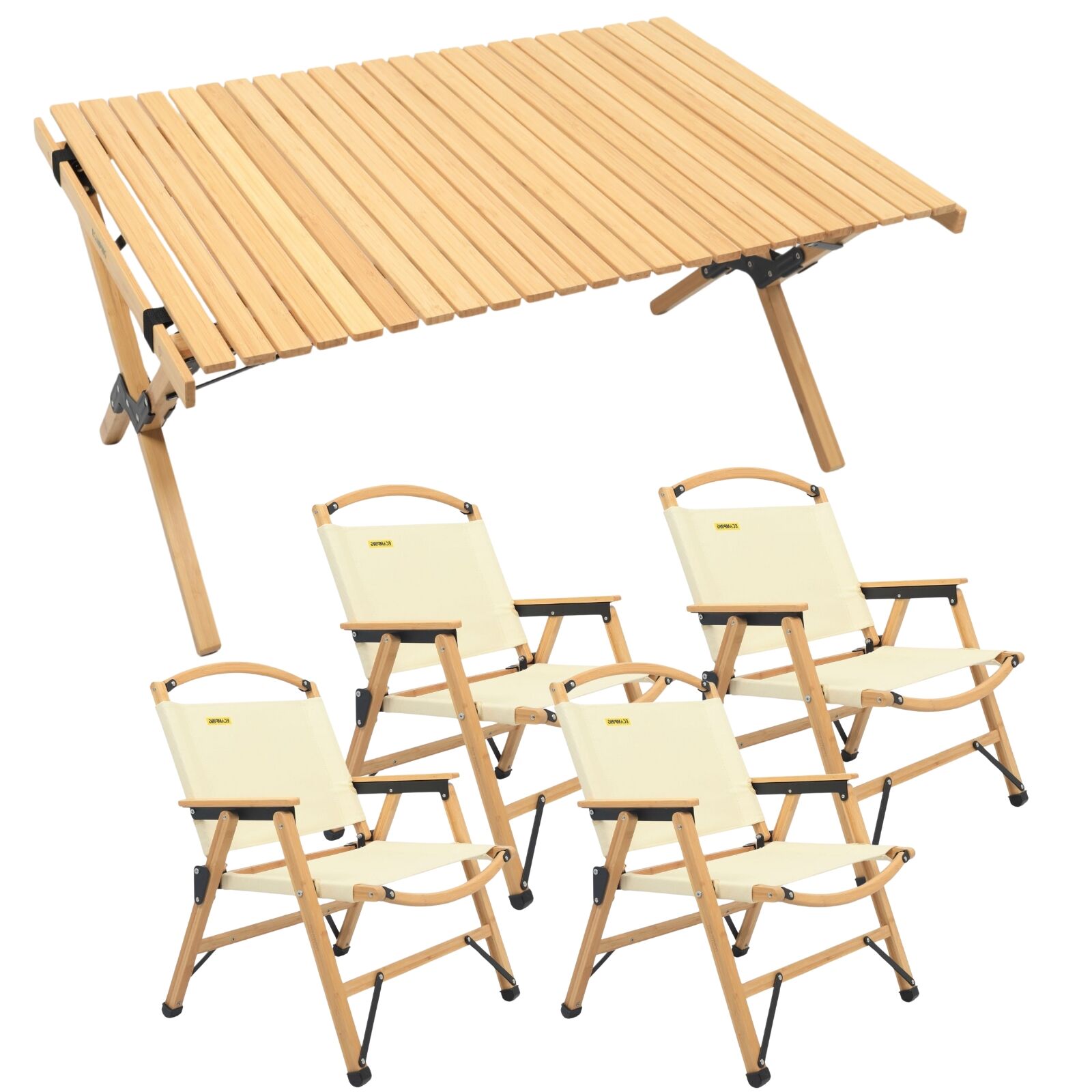 V563-MD-020MN_019M-NW__SET4-202505071416-00 4 Chairs & 1 Table Set Bamboo Camping Folding Portable Outdoor Picnic Travel BBQ - Image 1