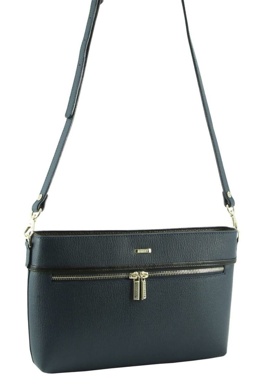 V563-MO-3028-NAVY-173298-00 Morrissey Italian Structured Leather Cross Body Handbag (MO3028) Bag - Navy - Image 1