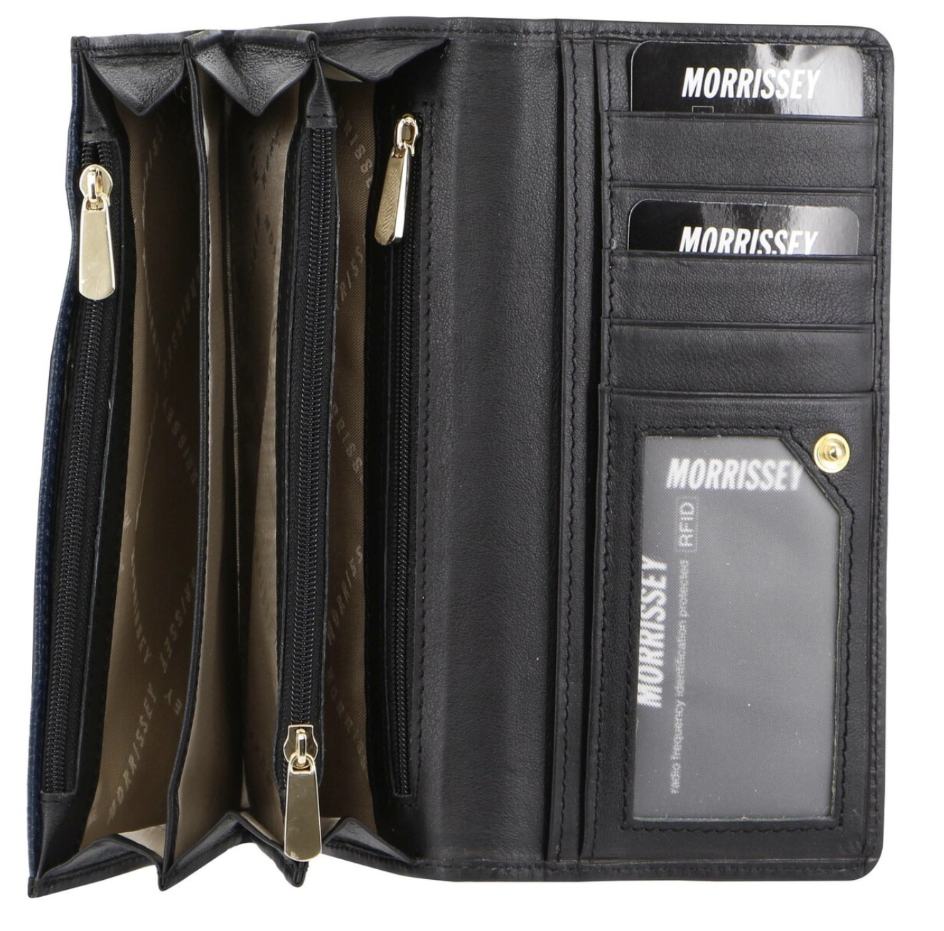 V563-MO-3034-BLK-173283-00 Morrissey Italian Structured Leather Flap Over Ladies Wallet - Black - Image 1