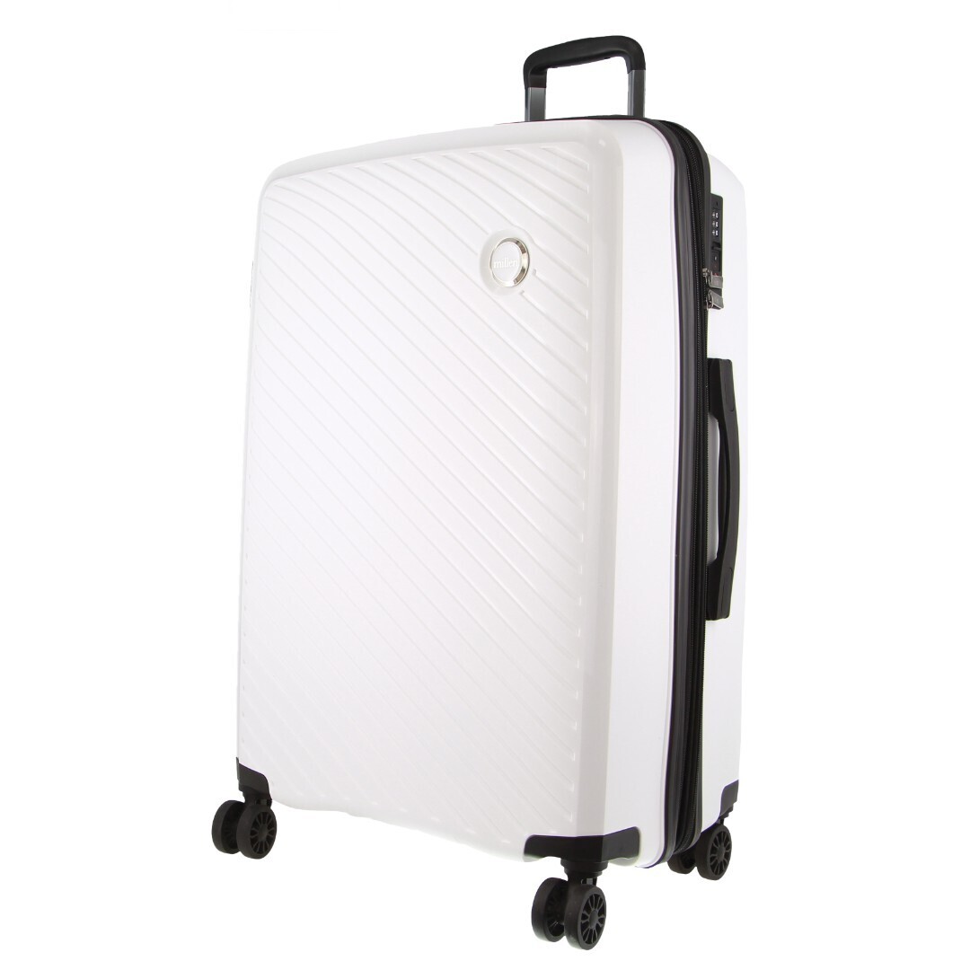 V563-MONACO-LARGE-WHITE-131010-00 Pierre Cardin Inspired Milleni Checked Luggage Bag Travel Carry On Suitcase 75cm (124L) - White - Image 1
