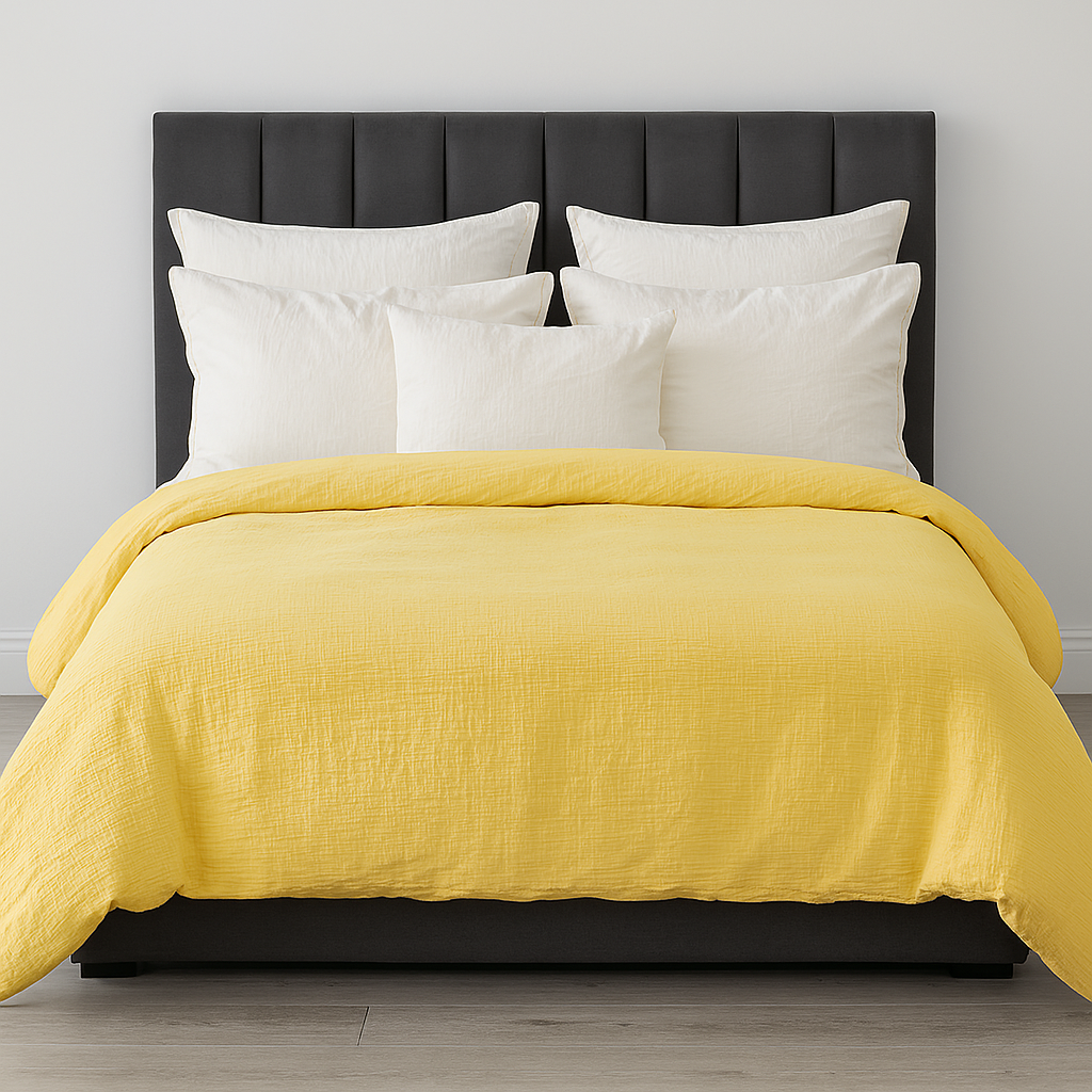 V563-MUSLIN_DVT_YLW-SUKING-202507251215-00 100% Cotton Muslin Duvet Quilt Cover Set w/ 2 Pillow Cases in Yellow - Super King - Image 1