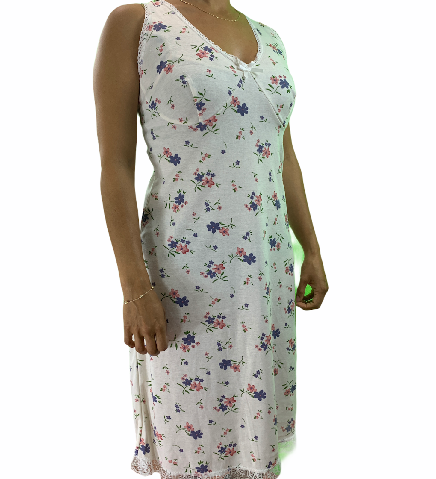 V563-NI-007-PINK-12-202503051930-00 Womens Ladies Cotton Nightie Night Gown Slip Petticoat PJs Sleepwear Dress - Pink - 12 - Image 1