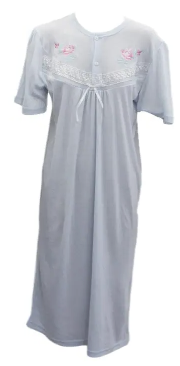 V563-NI-013_BLUE_14-202503120952-00 Womens Ladies Cotton Blend Nightie Night Gown Pajamas Pyjamas Sleepwear PJ - Blue - 14 - Image 1