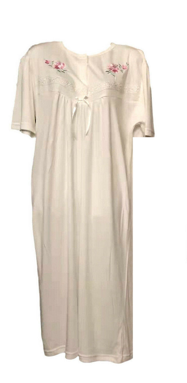 V563-NI-013_WHITE_14-202503051110-00 Womens Ladies Cotton Blend Nightie Night Gown Pajamas Pyjamas Sleepwear PJ - White - 14 - Image 1