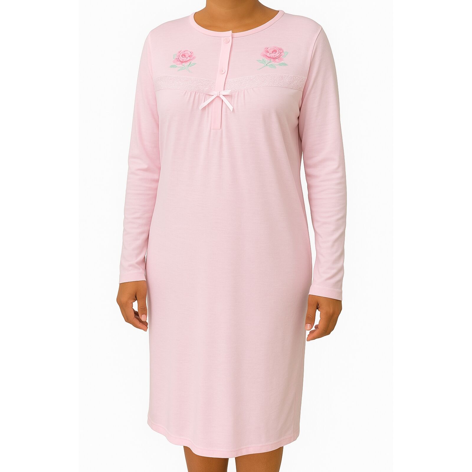 V563-NI-016-PINK-14-202504071439-00 Womens Ladies Cotton Nightie Night Gown Pajamas Pyjamas Sleepwear PJ - Pink - 14 - Image 1