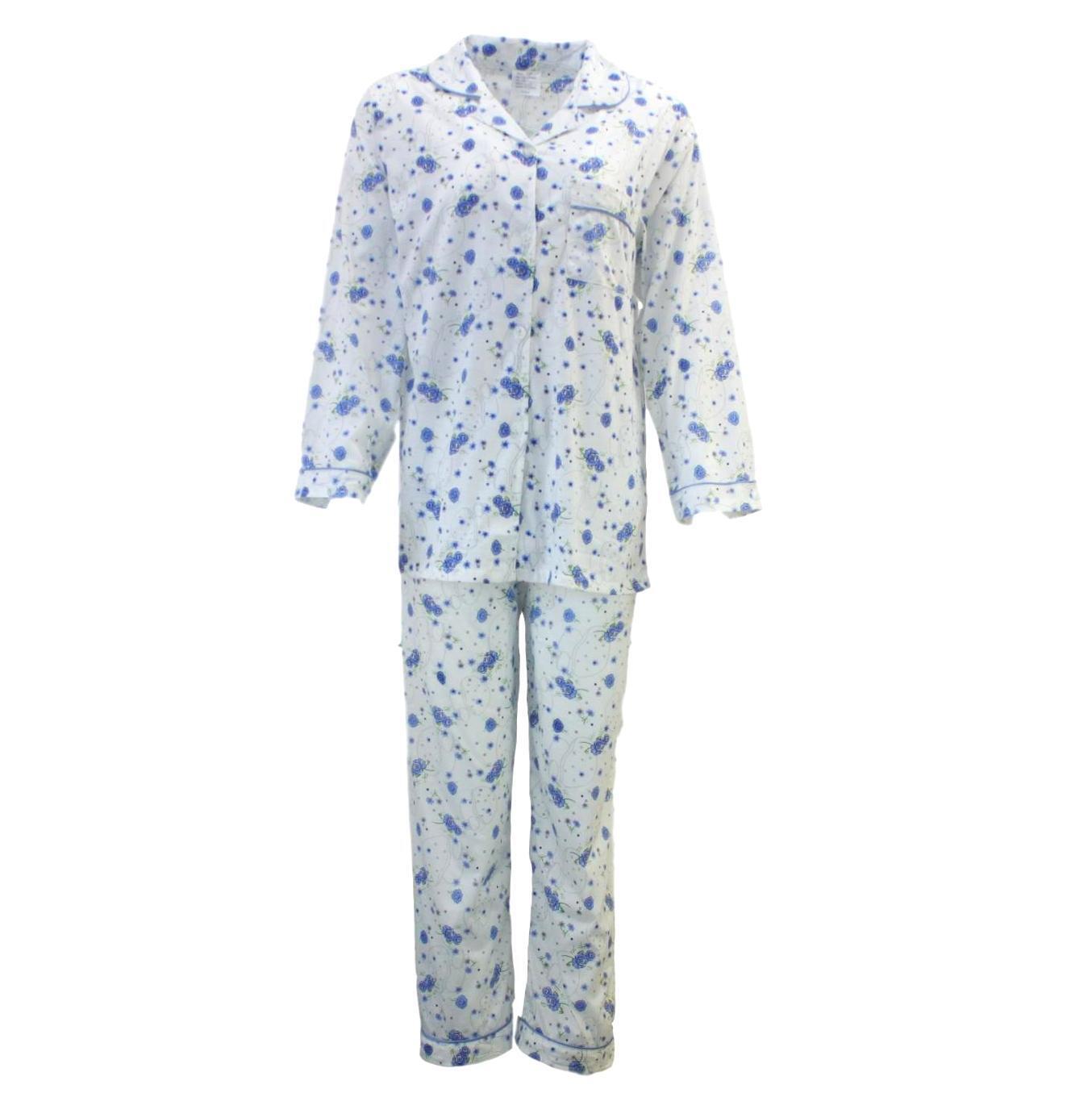 V563-NI-031-BLUE-14-202503051846-00 Womens PYJAMAS PJs Set Pajamas Ladies Cotton PJ Womens Long Sleeve Sleepwear - Blue - 14 - Image 1