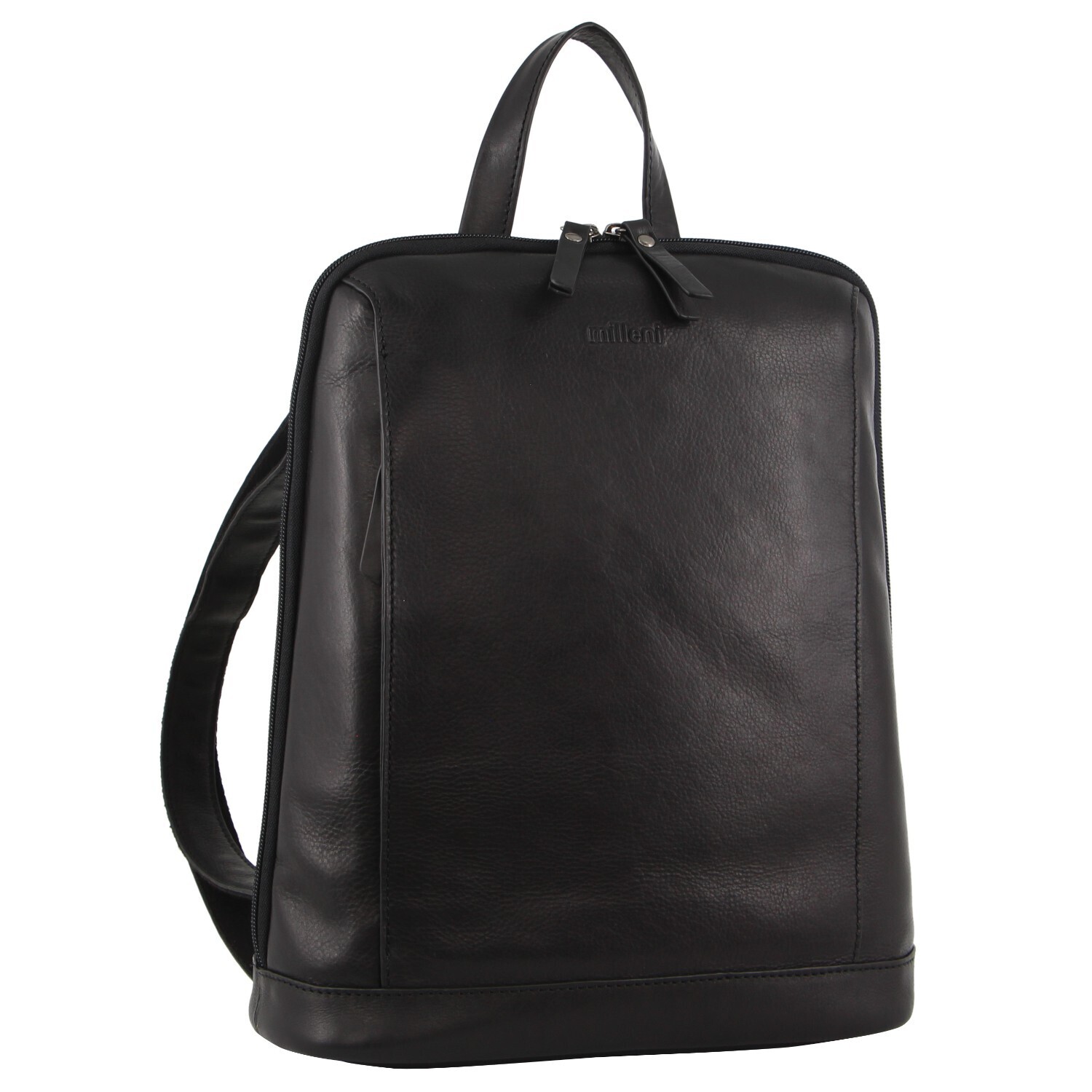 V563-NL3546-BLACK-140608-00 Milleni Ladies Nappa Leather Bag Twin Zip Backpack w/ Zipped Pocket - Black - Image 1