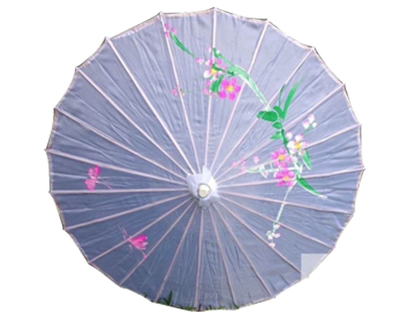 V563-PARASOLUMB-WHT-202503051645-00 PARASOL UMBRELLA Chinese Japanese Bamboo Flower Pattern Fabric 80cm Diameter - White - Image 1