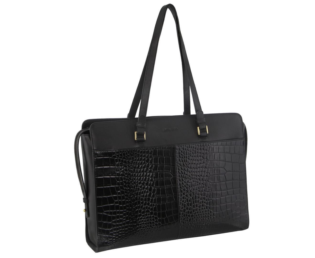 V563-PC-3275-BLACK-174334-00 Pierre Cardin Unisex Croc-Embossed Leather Business 15" Laptop Computer Bag - Black - Image 1