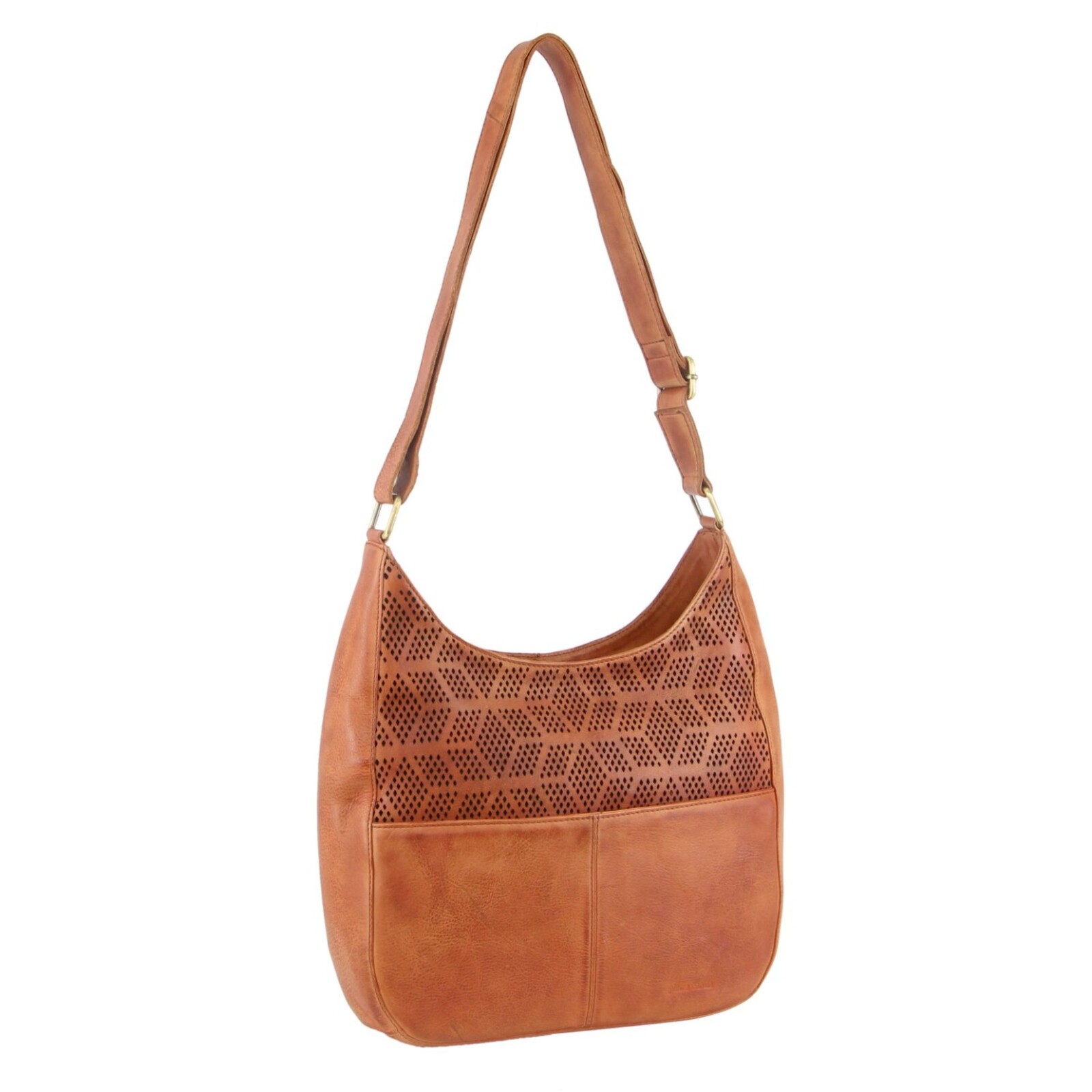 V563-PC-3343-COGN-174208-00 Pierre Cardin Womens Leather Perforated Cross-Body Bag - Cognac - Image 1