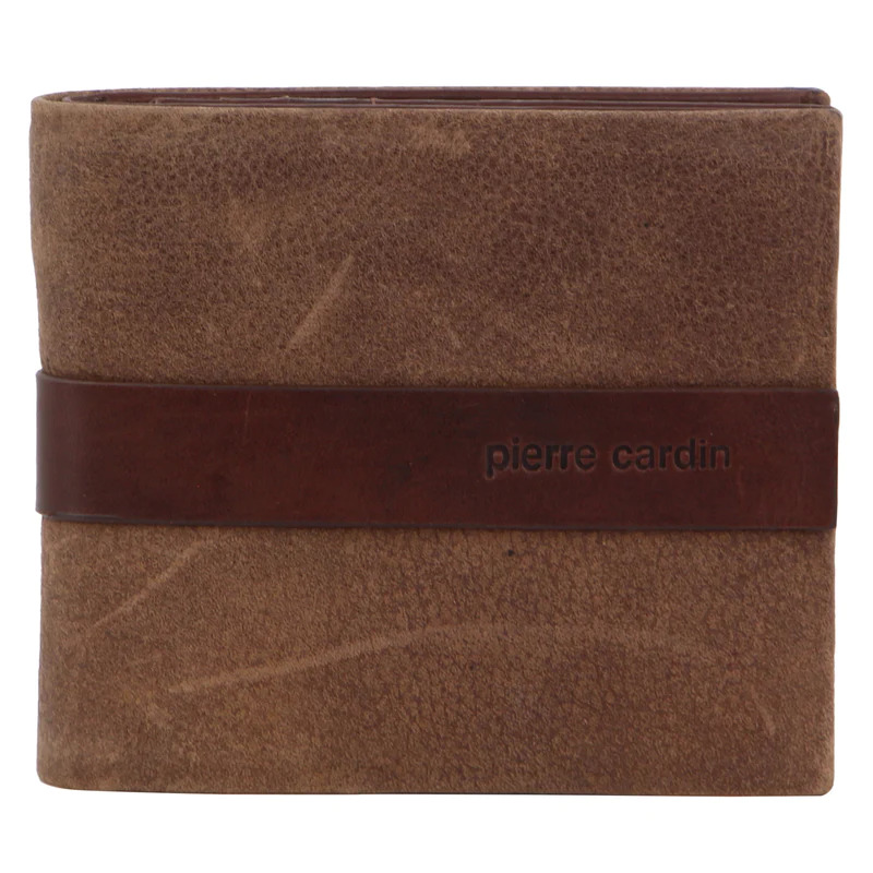 V563-PC-3462-87-BRWN-174340-00 Pierre Cardin Mens Rustic Leather Bi-Fold Business Card Wallet - Brown - Image 1