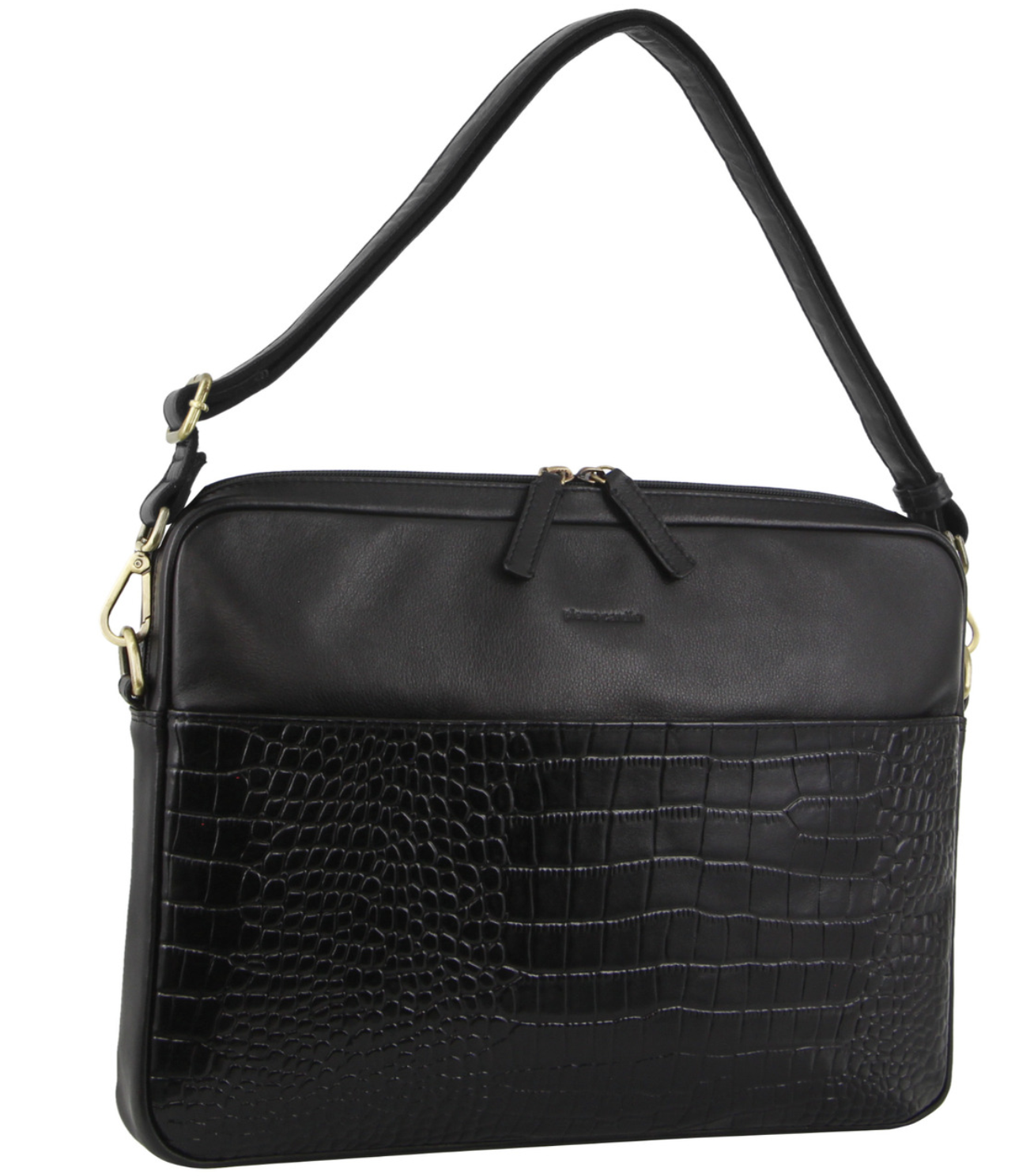 V563-PC-3497-BLACK-174336-00 Pierre Cardin Croc-Embossed Leather Business 15" Laptop Computer Bag - Black - Image 1
