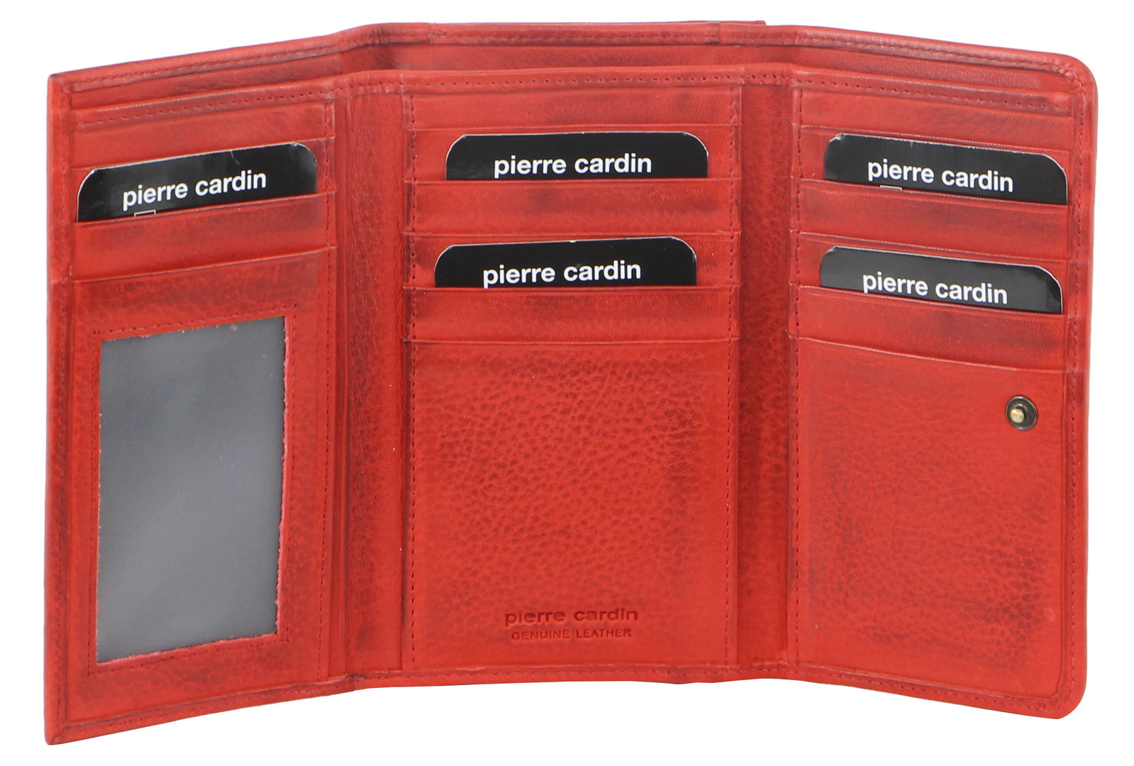 V563-PC-8776-RED-189306-00 Pierre Cardin Womens Soft Italian Leather RFID Purse Wallet Rustic Trifold - Red - Image 1
